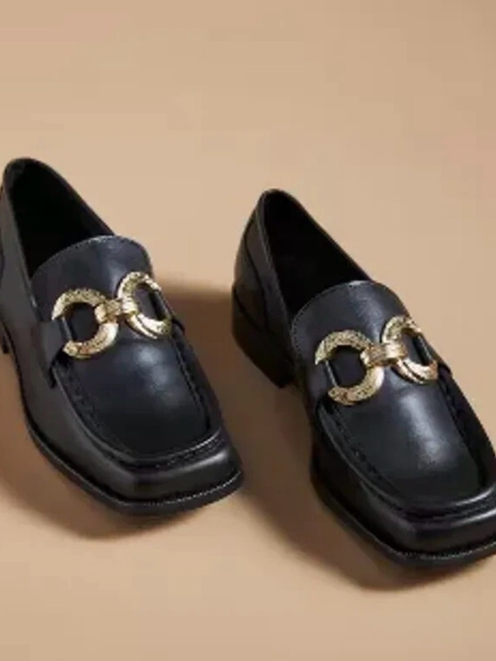 Maeve Black Leather Chain Loafers - Classic Women's Slip-On size 9